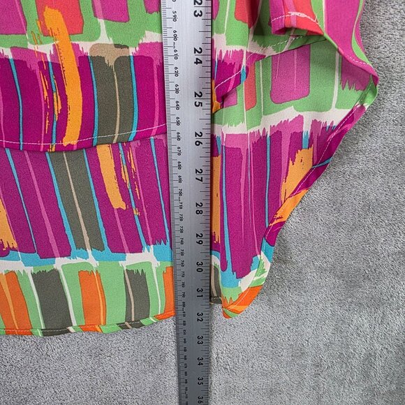 Womens Cato Multicolor Abstract Print Blouse 100% Polyester Roll Tab Sleeves L - Picture 5 of 10